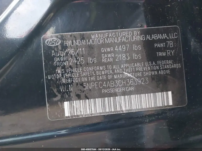 2012 HYUNDAI SONATA SE 2.0T