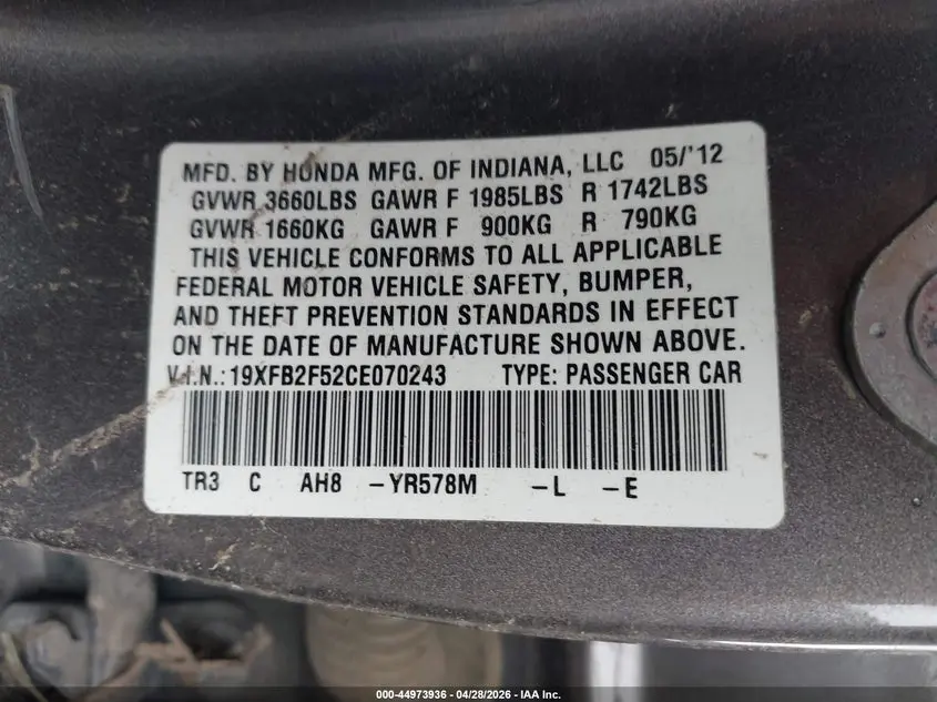 2012 HONDA CIVIC LX