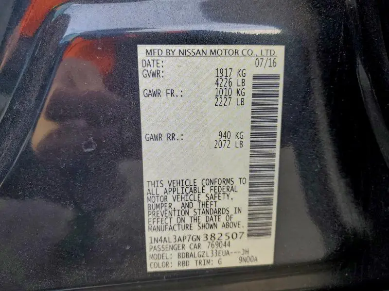 2016 NISSAN ALTIMA 2.5  