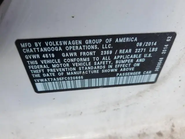 2015 VOLKSWAGEN PASSAT S  