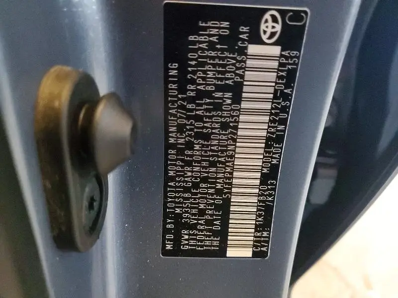 2022 TOYOTA COROLLA LE  