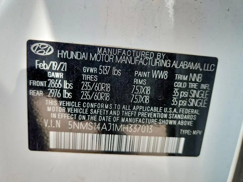 2021 HYUNDAI SANTA FE SE  