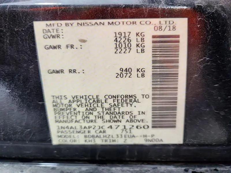 2018 NISSAN ALTIMA 2.5 S  