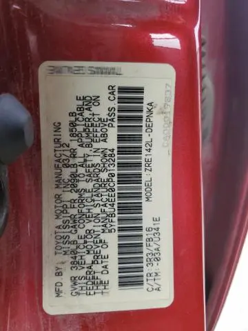 2012 TOYOTA COROLLA BASE  