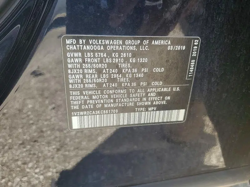 2019 VOLKSWAGEN ATLAS SE  