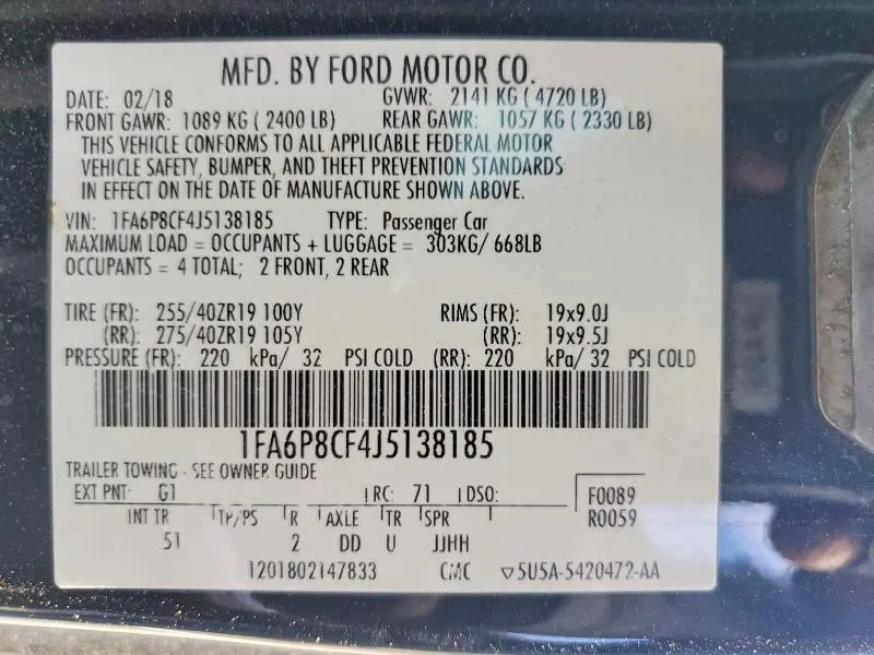 2018 FORD MUSTANG GT  