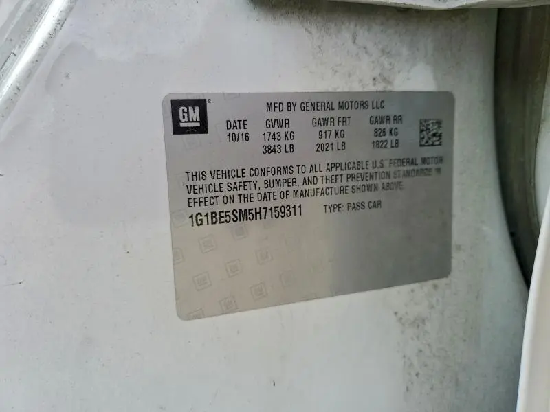 2017 CHEVROLET CRUZE LT  