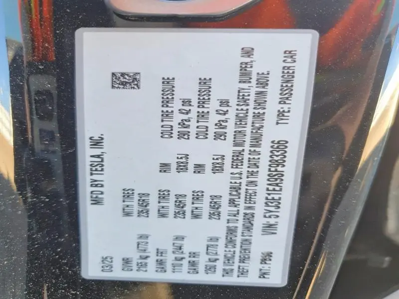 2025 TESLA MODEL 3   