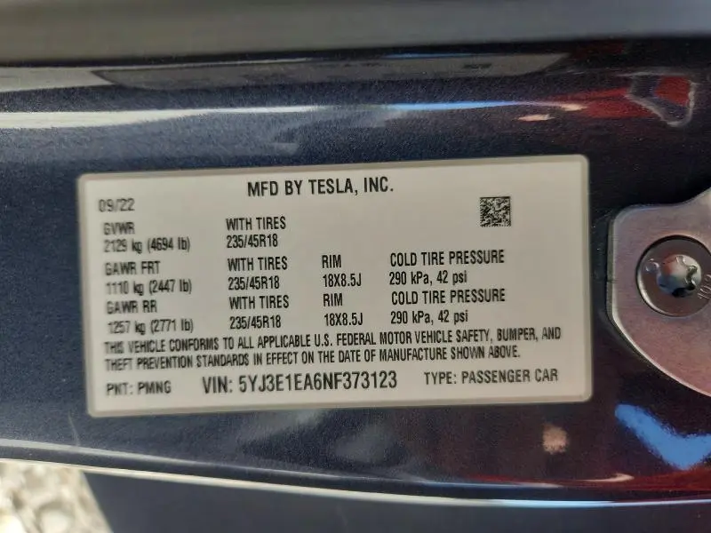2022 TESLA MODEL 3   