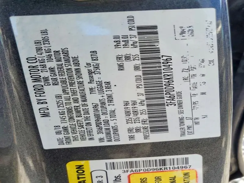 2019 FORD FUSION TITANIUM  