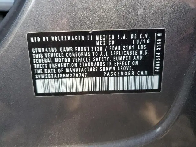 2017 VOLKSWAGEN JETTA S