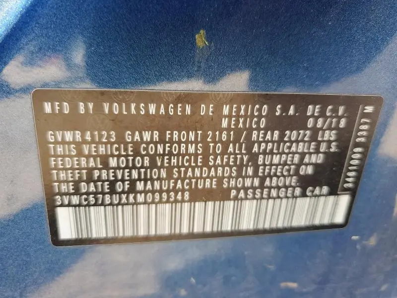 2019 VOLKSWAGEN JETTA S  