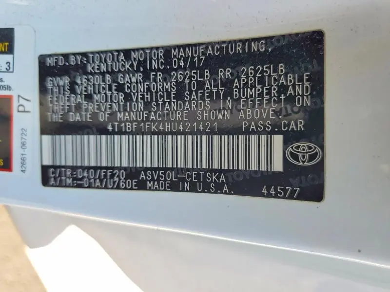 2017 TOYOTA CAMRY SE  