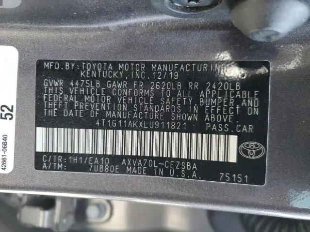 2020 TOYOTA CAMRY SE  