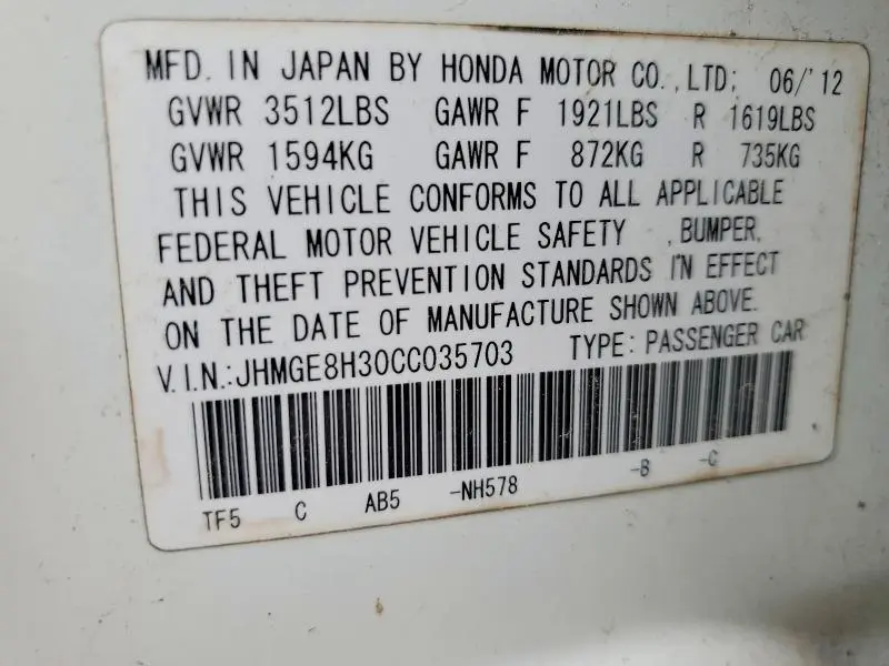 2012 HONDA FIT   
