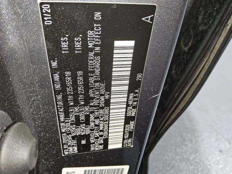 2020 TOYOTA HIGHLANDER XLE  