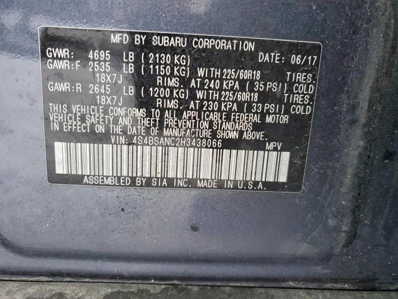 2017 SUBARU OUTBACK 2.5I LIMITED  