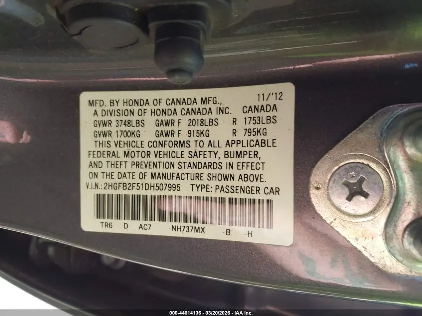 2013 HONDA CIVIC LX