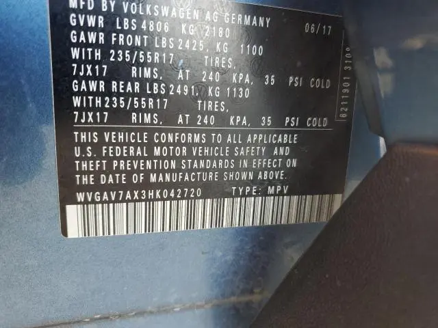 2017 VOLKSWAGEN TIGUAN S  