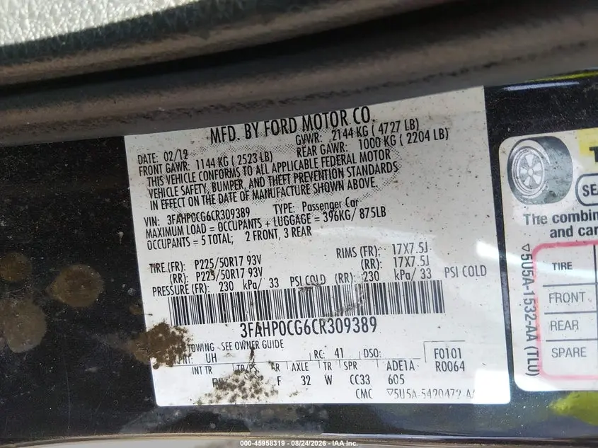 2012 FORD FUSION SEL
