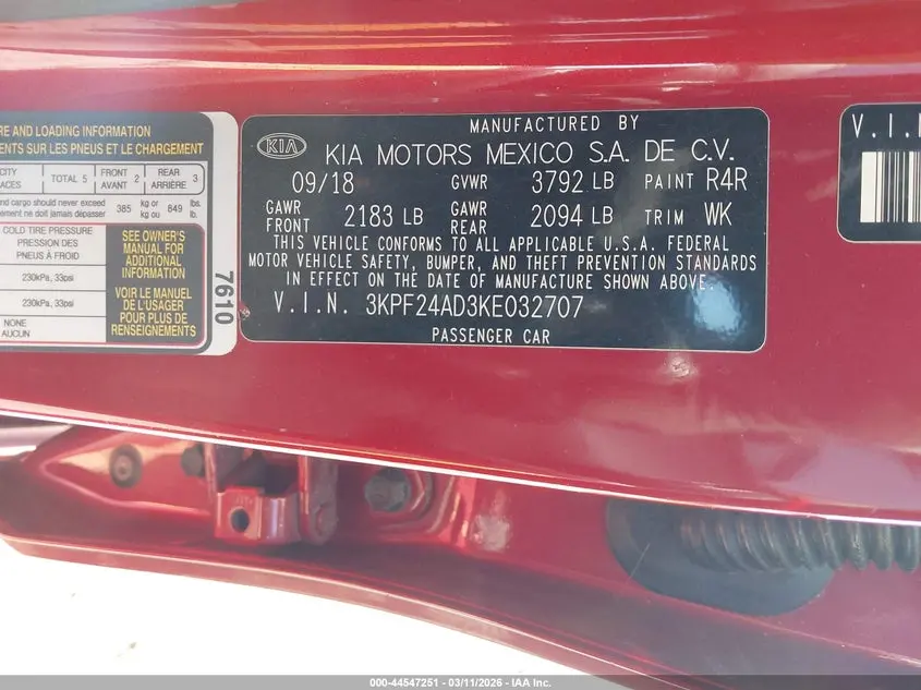 2019 KIA FORTE LXS