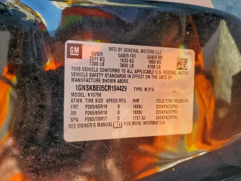 2012 CHEVROLET TAHOE K1500 LT  