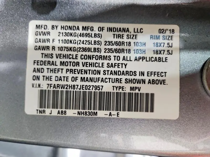 2018 HONDA CR-V EXL  