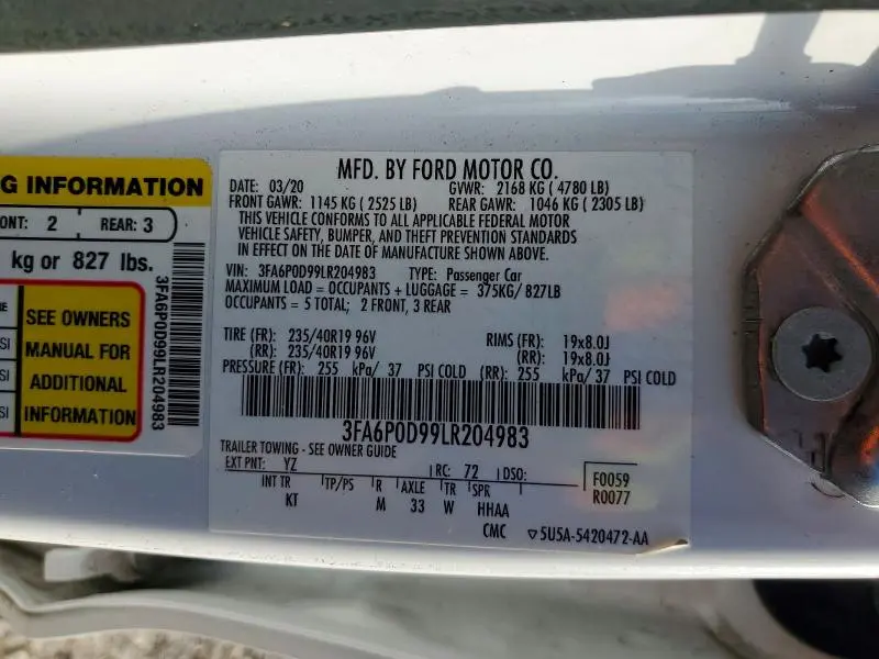 2020 FORD FUSION TITANIUM  