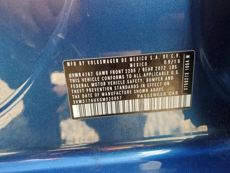 2016 VOLKSWAGEN GOLF S  