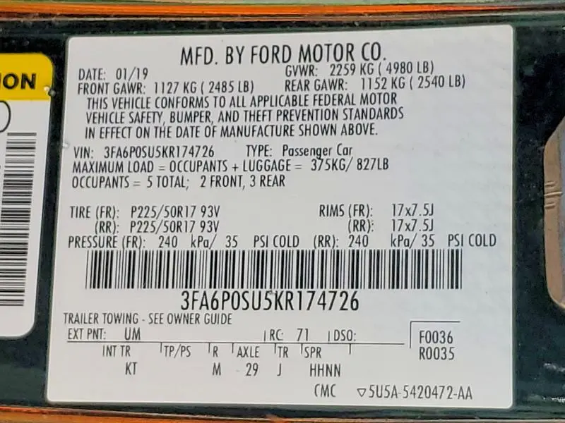 2019 FORD FUSION TITANIUM  