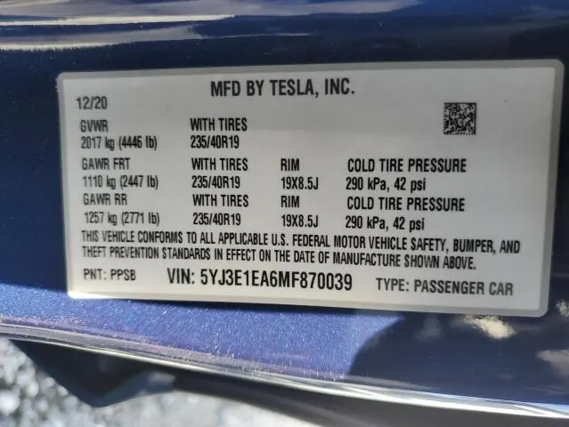 2021 TESLA MODEL 3