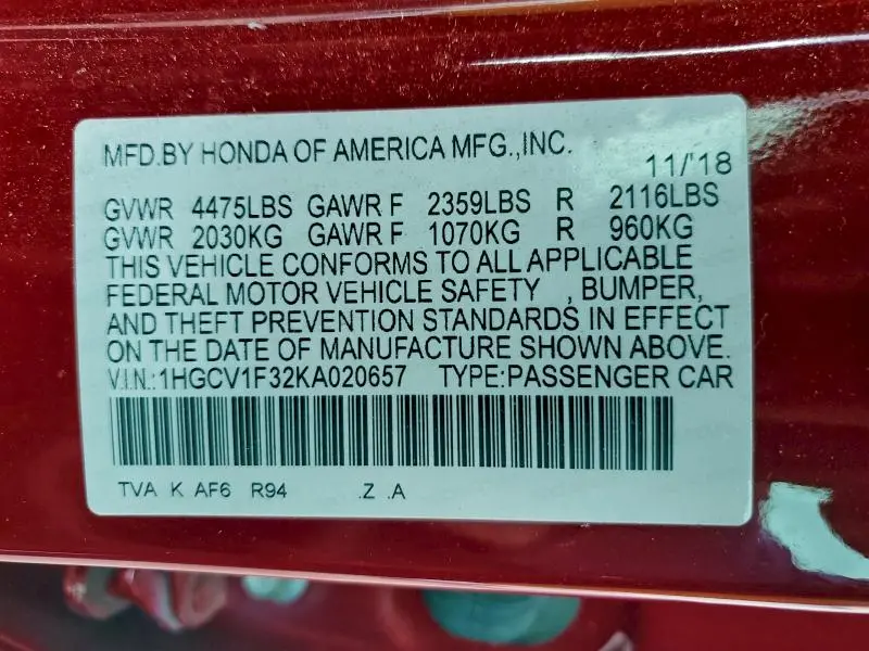 2019 HONDA ACCORD SPORT  