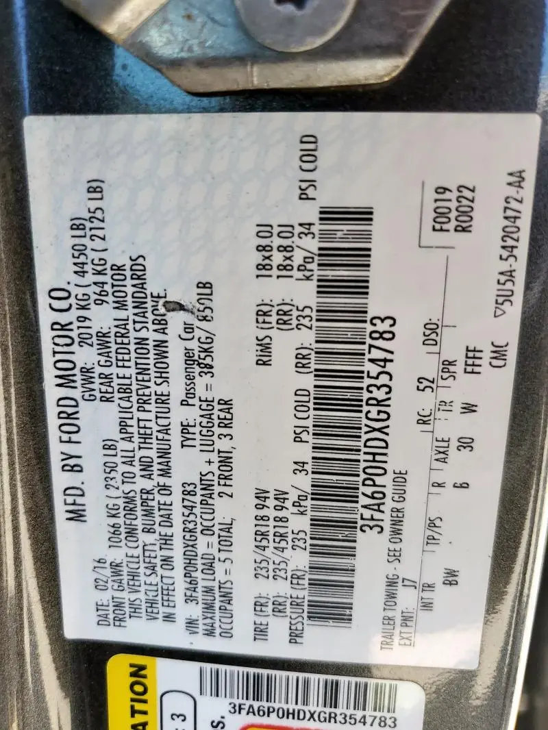 2016 FORD FUSION SE  