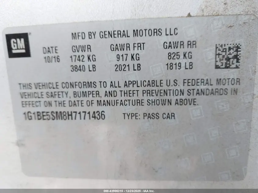 2017 CHEVROLET CRUZE LT AUTO