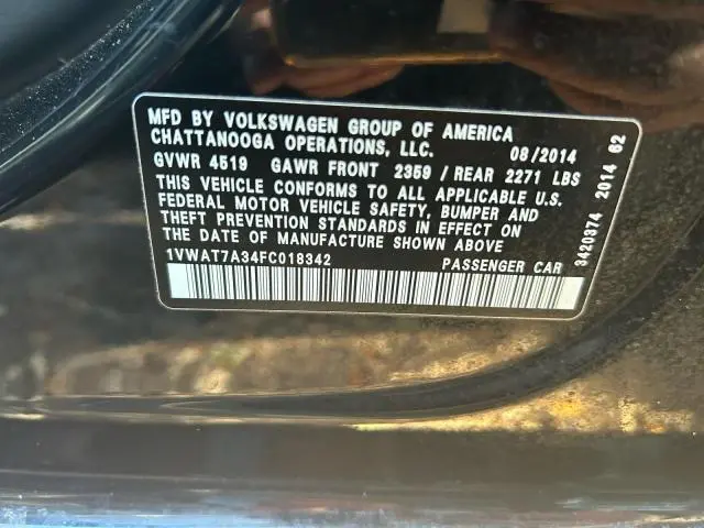 2015 VOLKSWAGEN PASSAT S  