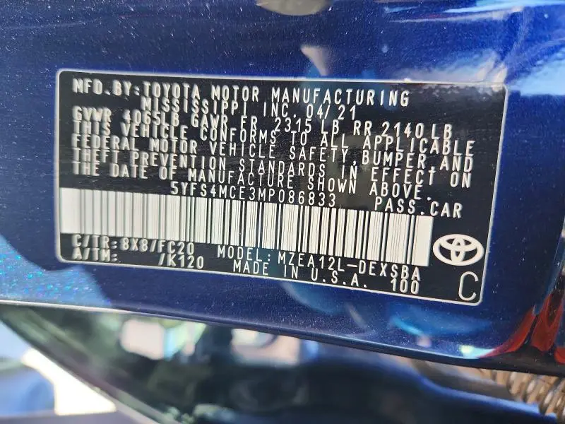 2021 TOYOTA COROLLA SE  