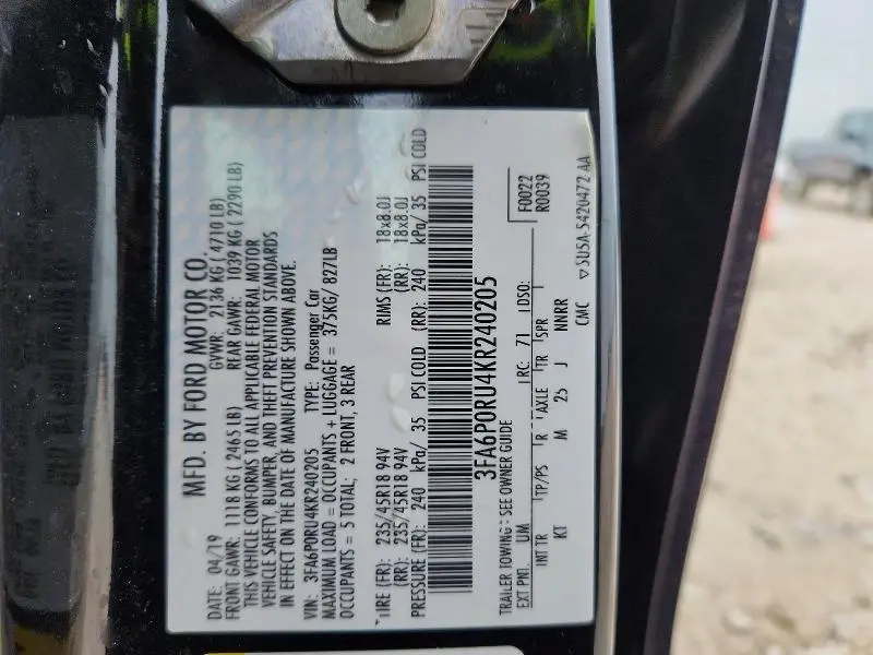 2019 FORD FUSION   