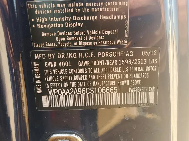 2012 PORSCHE 911 CARRERA  