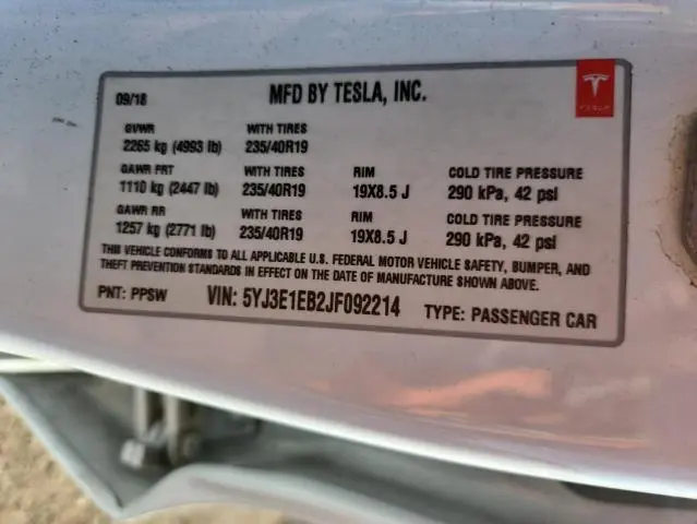 2018 TESLA MODEL 3   