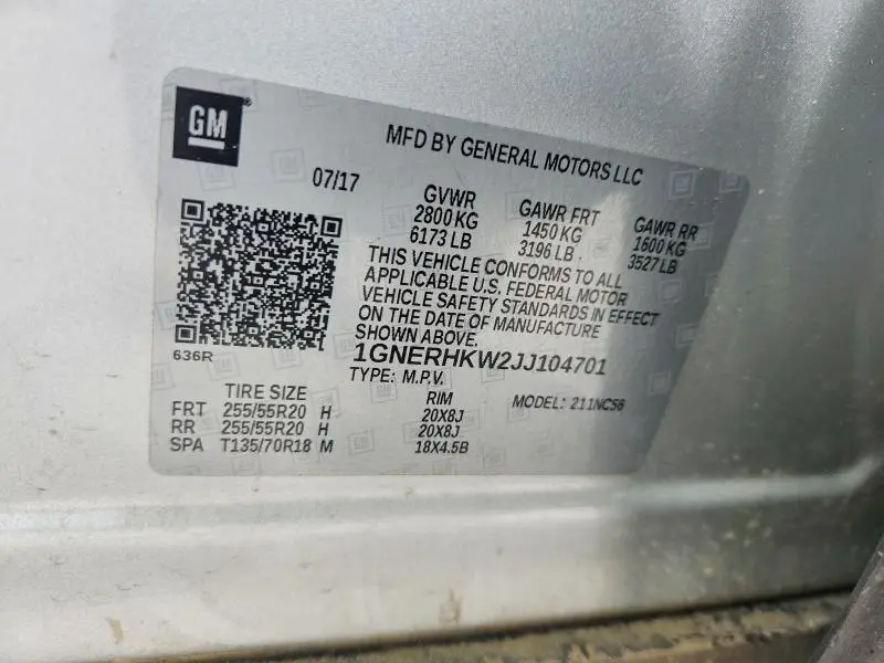 2018 CHEVROLET TRAVERSE LT  