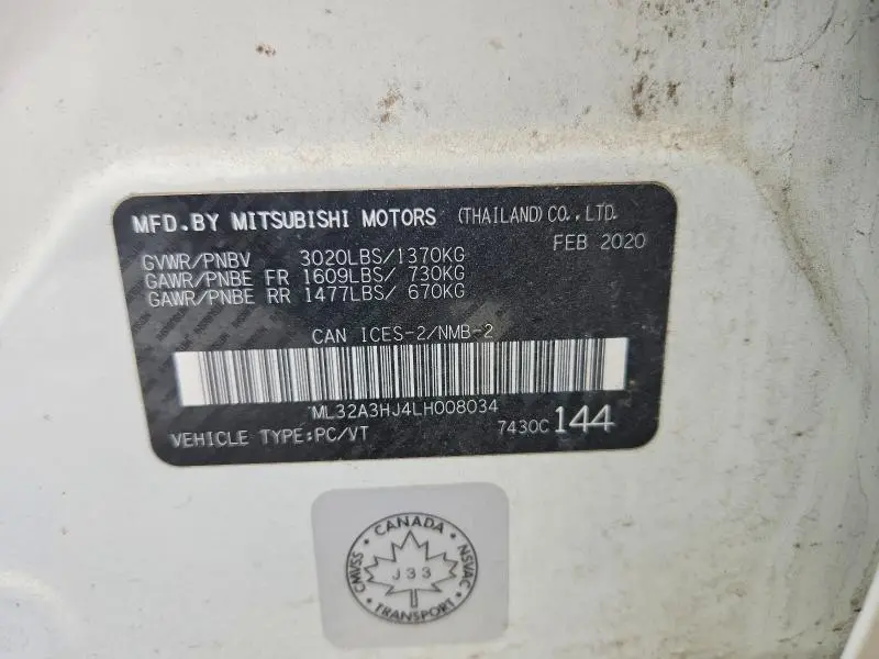 2020 MITSUBISHI MIRAGE ES  