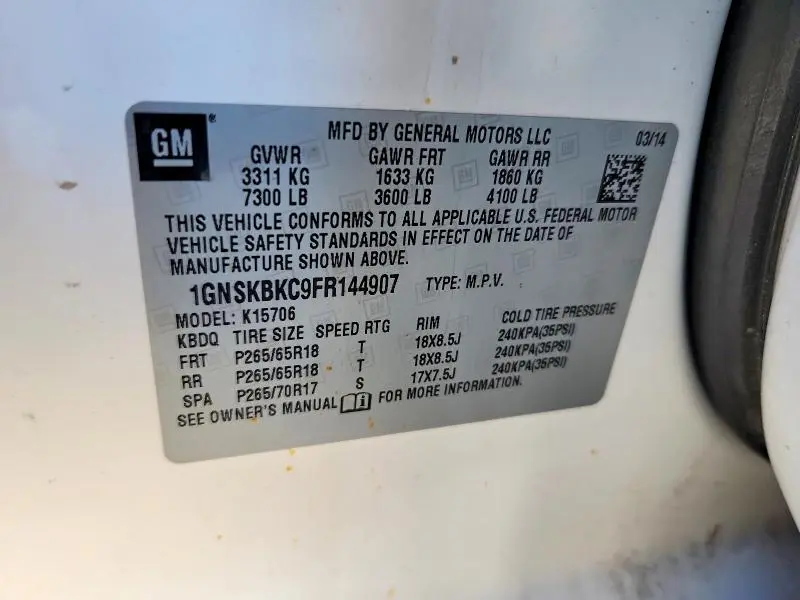 2015 CHEVROLET TAHOE K1500 LT  