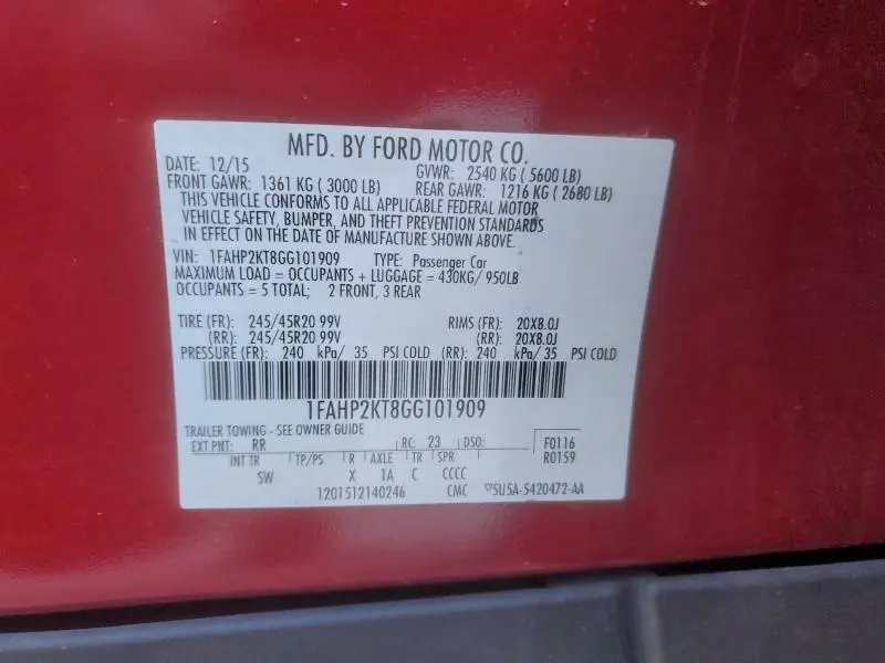 2016 FORD TAURUS SHO  