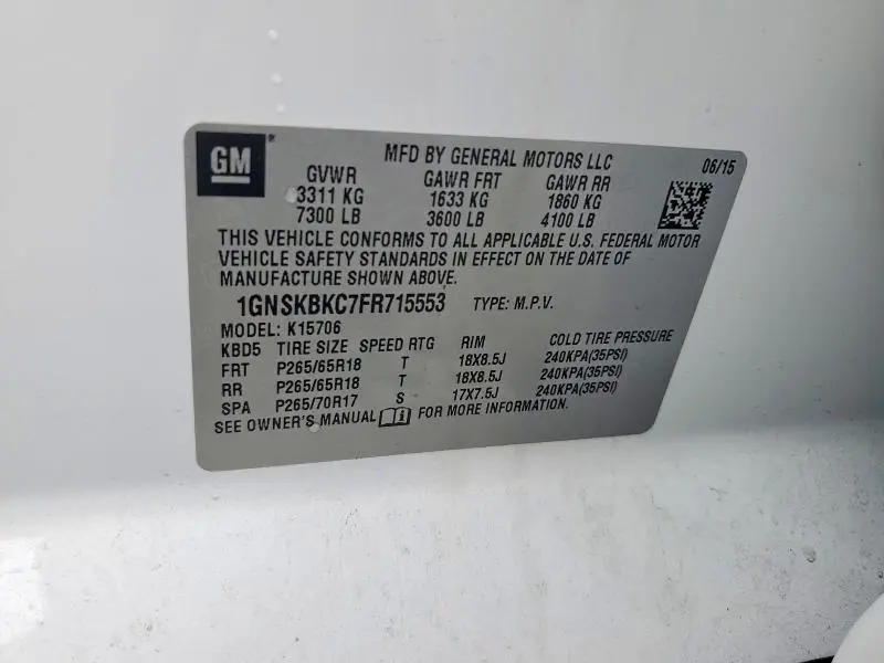 2015 CHEVROLET TAHOE K1500 LT  