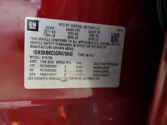 2016 CHEVROLET TAHOE K1500 LT  