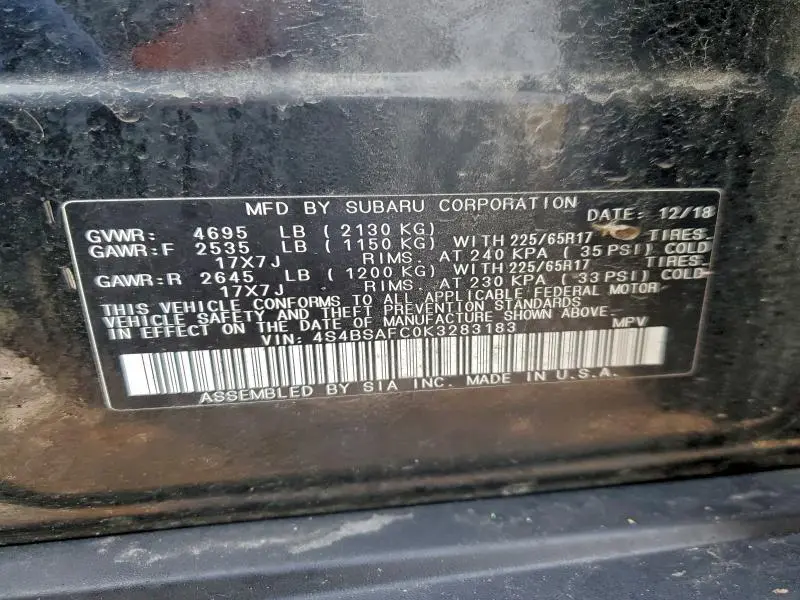 2019 SUBARU OUTBACK 2.5I PREMIUM  