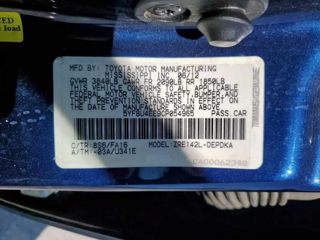 2012 TOYOTA COROLLA L  