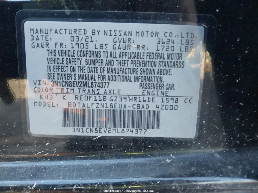 2021 NISSAN VERSA SV XTRONIC CVT