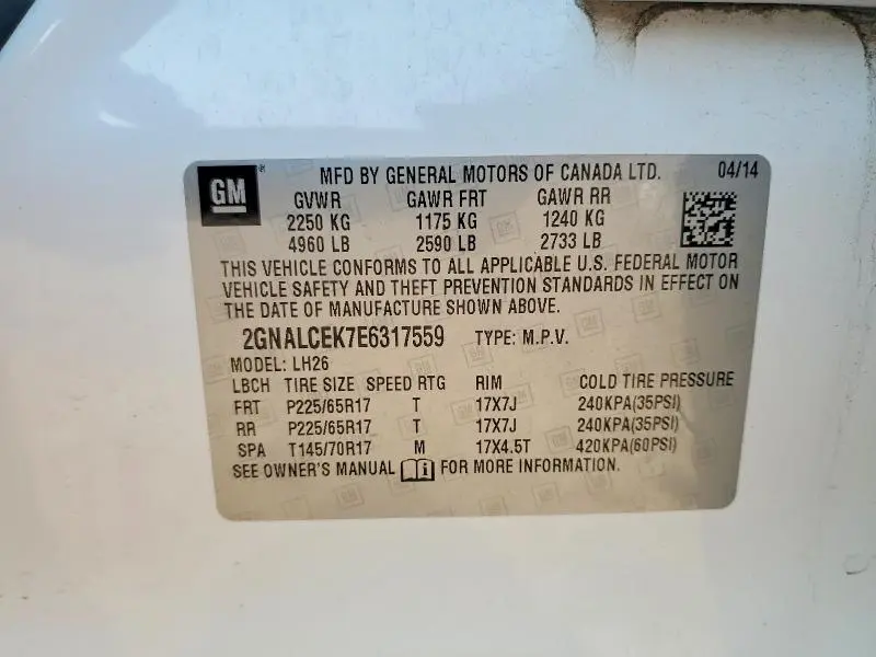 2014 CHEVROLET EQUINOX LT  