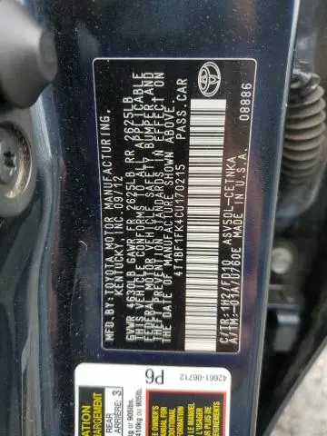 2012 TOYOTA CAMRY BASE  